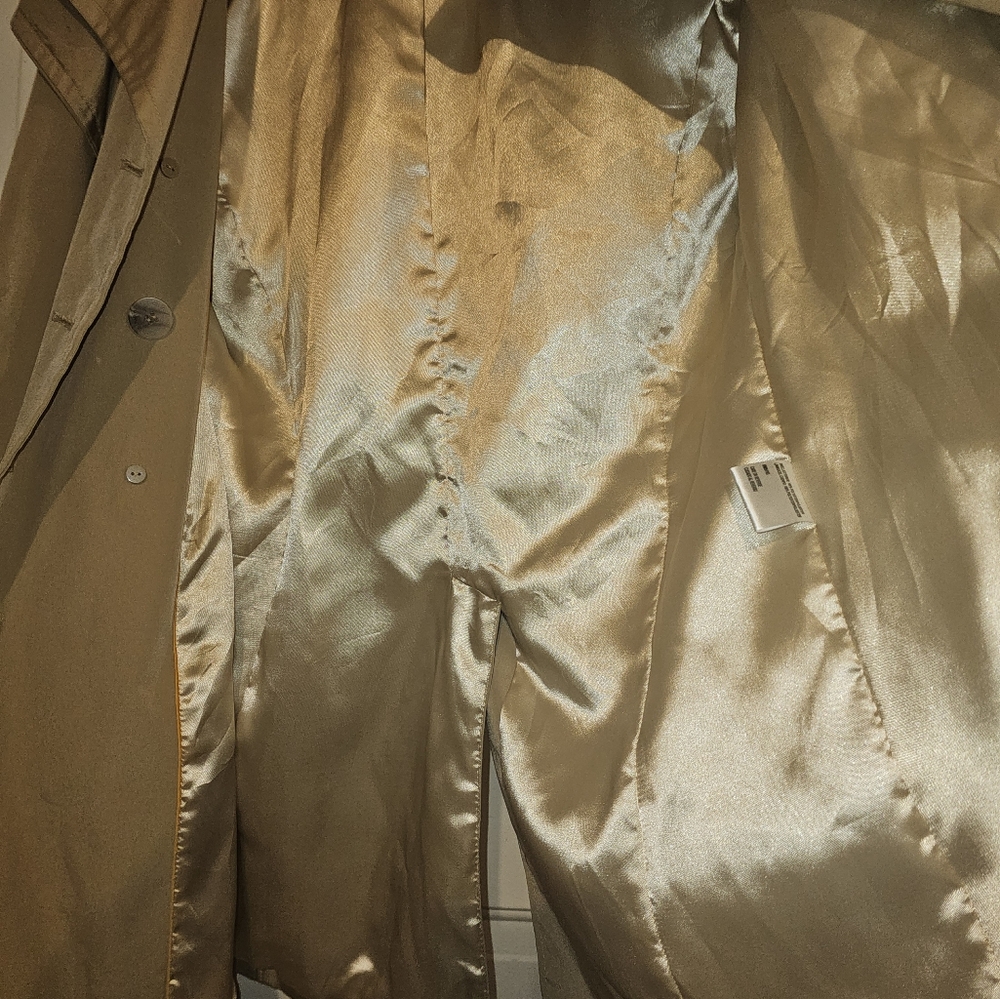Calvin Klein Trench Coat Women Size L Gold Buttons Belted Double Breasted - Picture 9 of 9